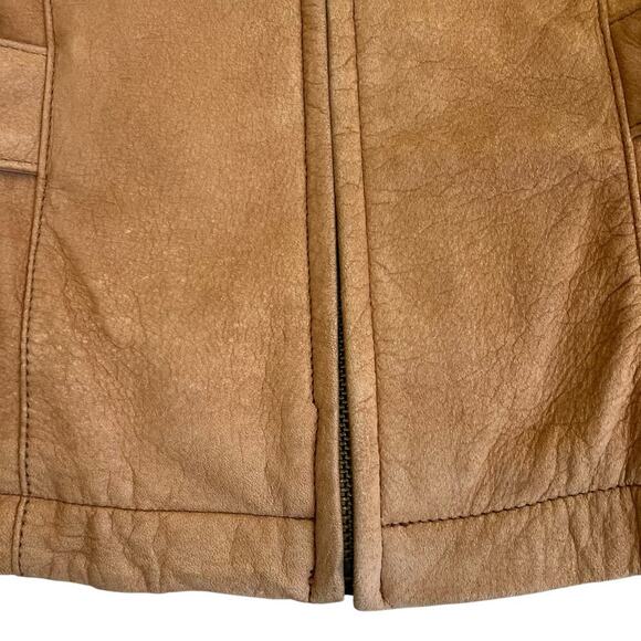 Georgetown Leather Vintage Tan Leather Jacket Waist Length Zip-up Collared Retro - Picture 8 of 16